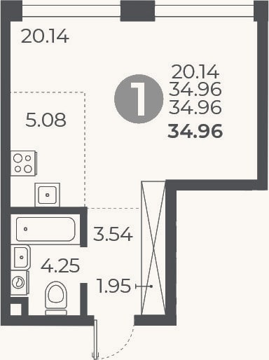 Планировка: Студия, 35 м²