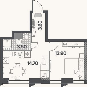 Планировка: 2-к, 34,7 м²