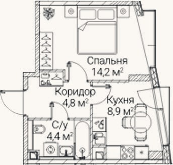 Планировка: 1-к, 32,3 м²