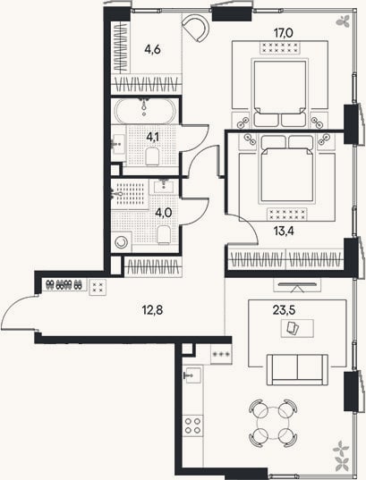 Планировка: 3-к, 79,4 м²
