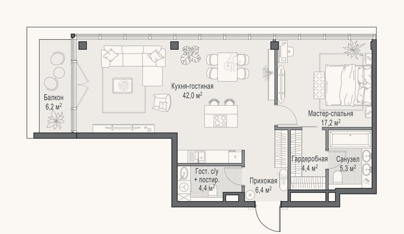 Планировка: 2-к, 81,8 м²
