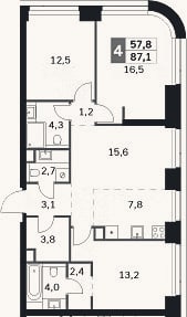 Планировка: 4+ к, 87,1 м²