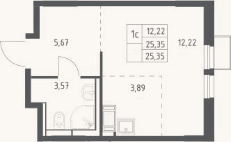 Планировка: Студия, 25,4 м²