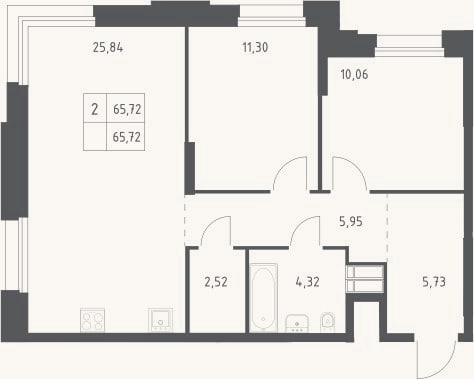 Планировка: 3-к, 65,7 м²