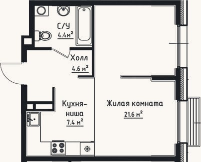 Планировка: Студия, 38 м²