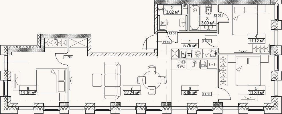 Планировка: 4+ к, 79,3 м²