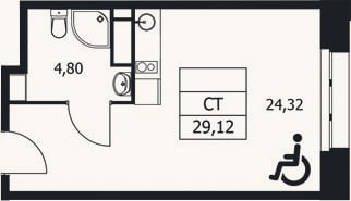 Планировка: Студия, 29,1 м²