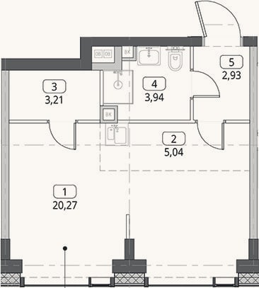 Планировка: Студия, 35,4 м²