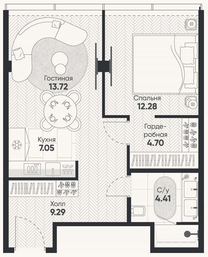 Планировка: 2-к, 51,8 м²