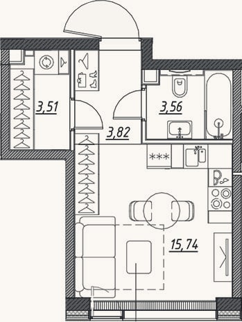 Планировка: Студия, 26,6 м²