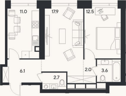 Планировка: 2-к, 55,8 м²