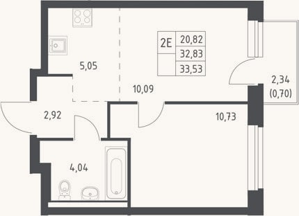 Планировка: 2-к, 32,8 м²