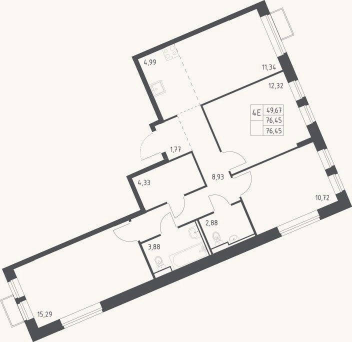 Планировка: 4+ к, 76,5 м²