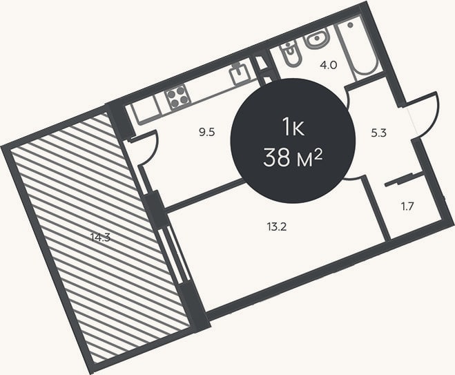 Планировка: 1-к, 33,7 м²