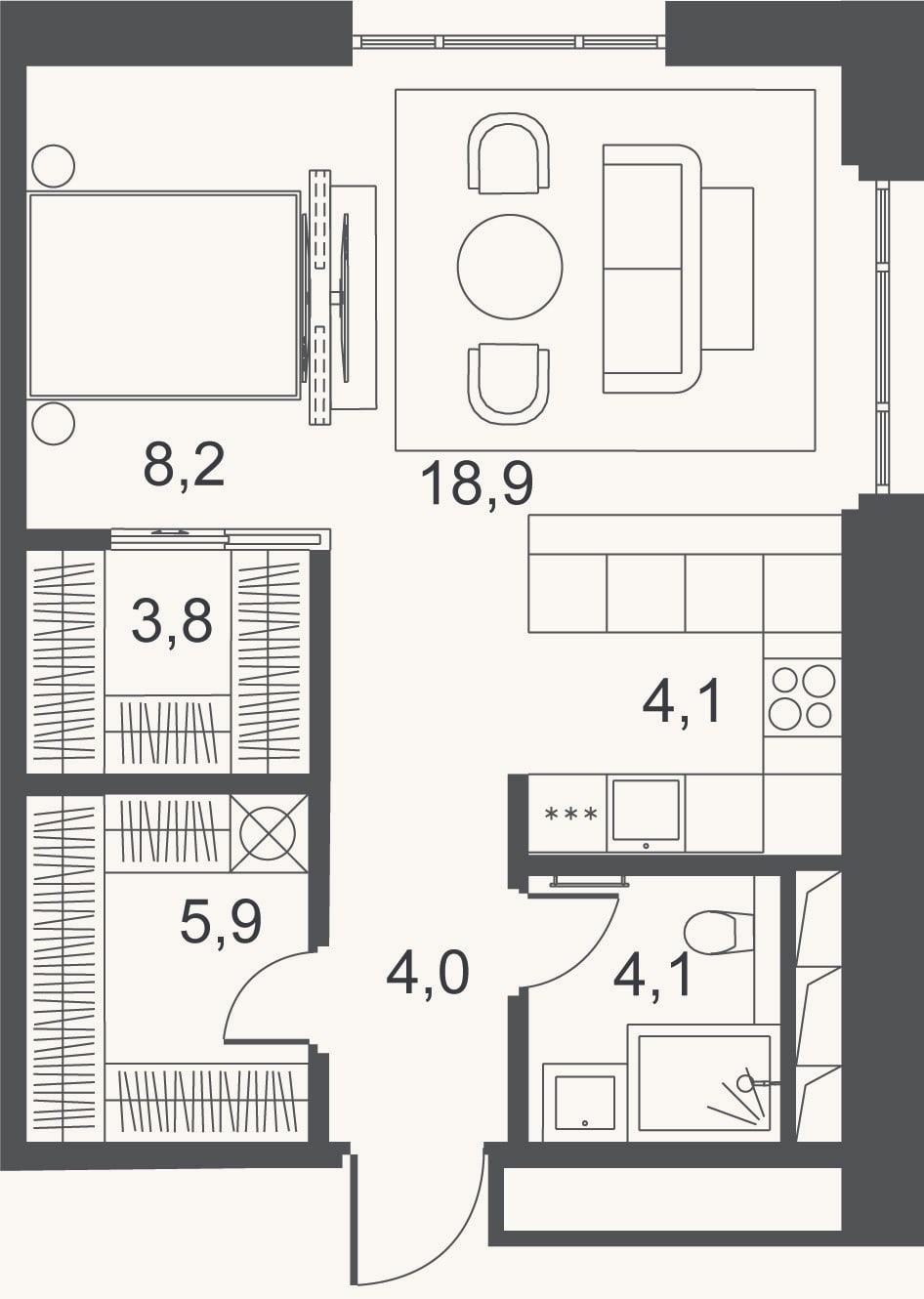 Планировка: Студия, 48,9 м²