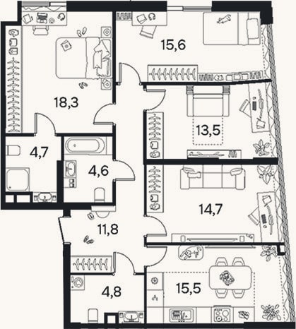 Планировка: 4+ к, 103,4 м²