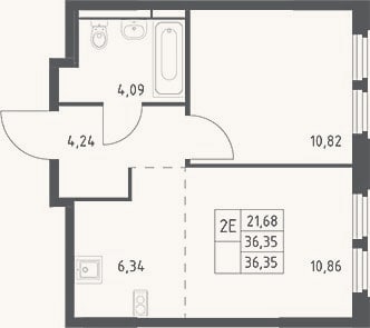Планировка: 2-к, 36,4 м²