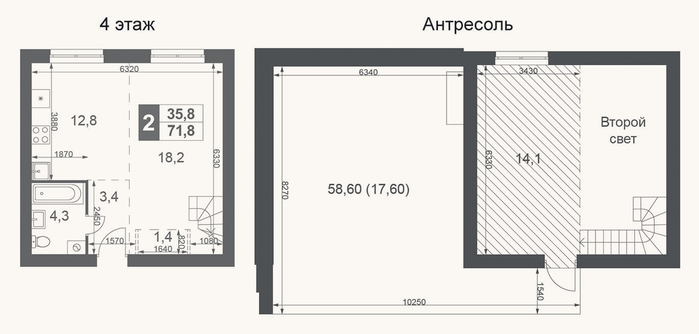 Планировка: 2-к, 54,2 м²