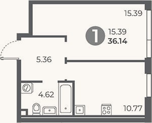 Планировка: 1-к, 36,1 м²