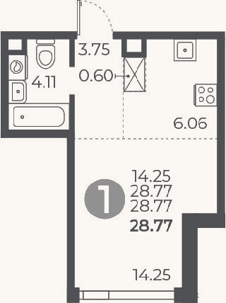 Планировка: Студия, 28,8 м²