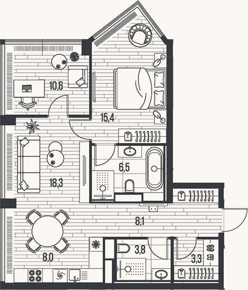 Планировка: 3-к, 74,1 м²
