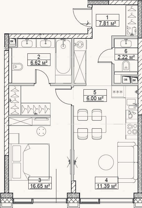 Планировка: 2-к, 50,7 м²