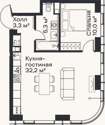 Планировка: 2-к, 50,8 м²