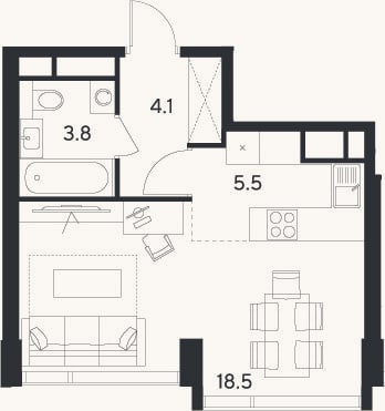Планировка: Студия, 31,9 м²