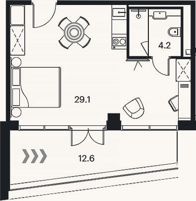 Планировка: Студия, 33,3 м²