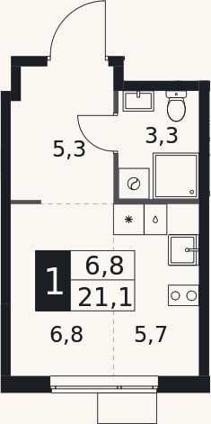 Планировка: Студия, 21,1 м²