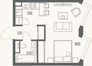 Планировка: Студия, 30,9 м²