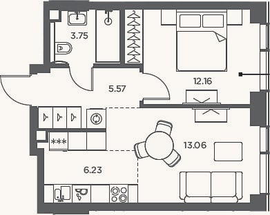 Планировка: 2-к, 40,8 м²