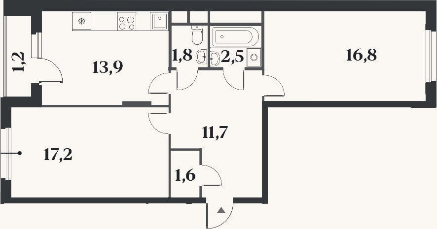 Планировка: 2-к, 65,5 м²