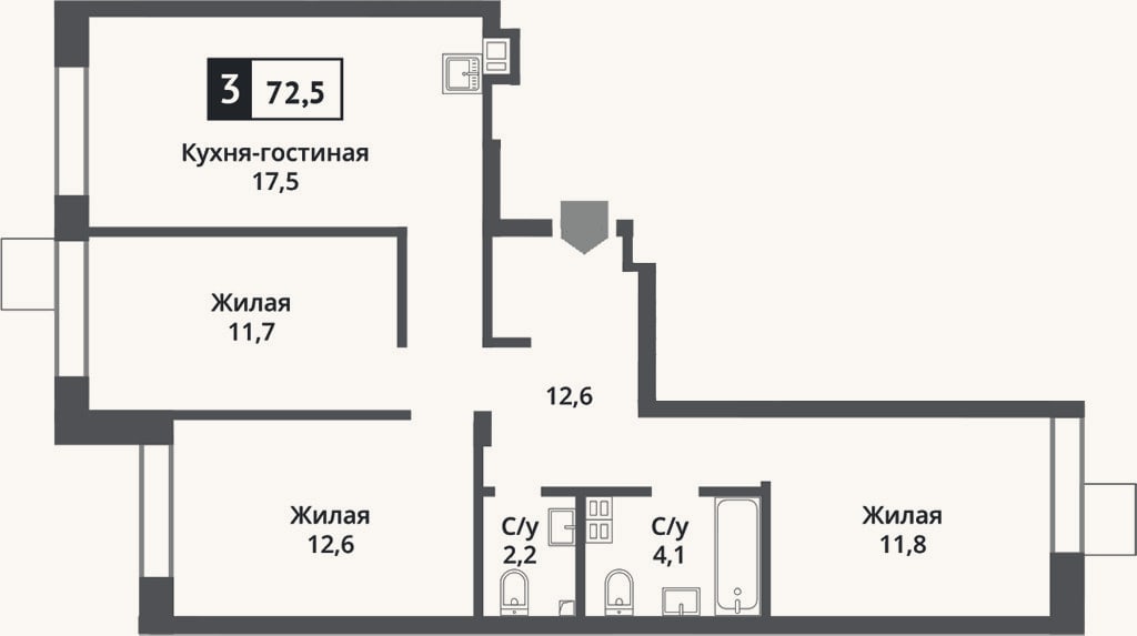 Планировка: 4+ к, 72,5 м²