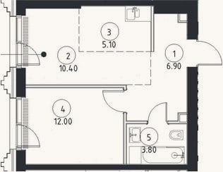 Планировка: 2-к, 38,2 м²