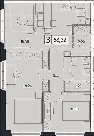 Планировка: 3-к, 58,3 м²