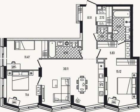 Планировка: 4+ к, 98,8 м²