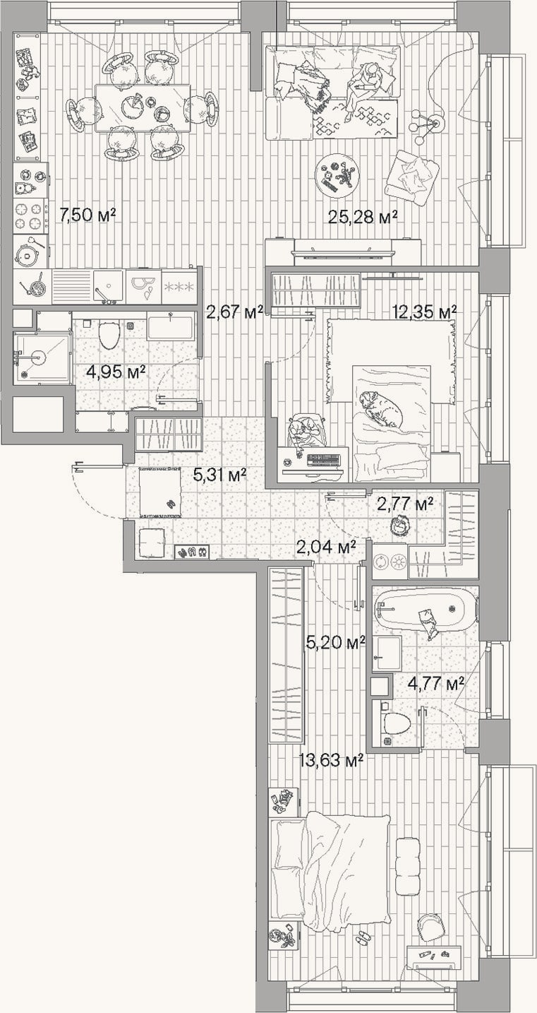 Планировка: 3-к, 86,5 м²