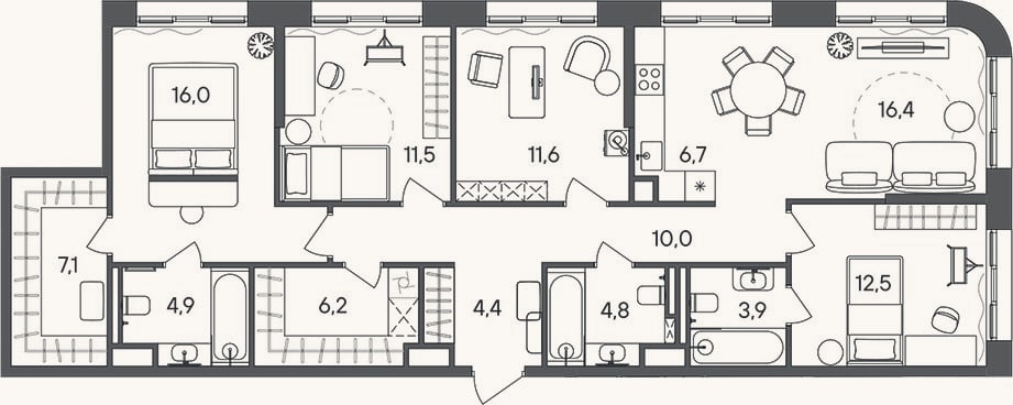 Планировка: 4+ к, 116 м²