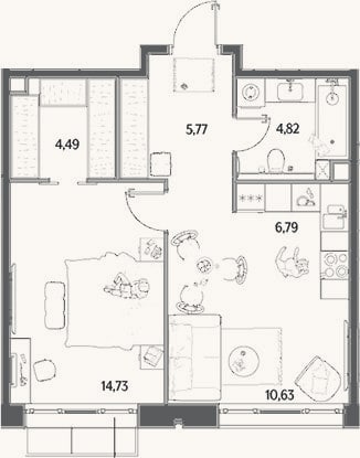 Планировка: 2-к, 47,2 м²