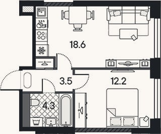 Планировка: 2-к, 38,7 м²