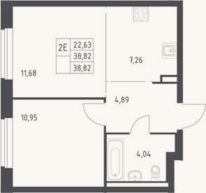 Планировка: 2-к, 38,8 м²