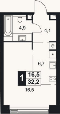 Планировка: Студия, 32,2 м²