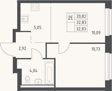 Планировка: 2-к, 32,8 м²