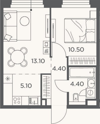 Планировка: 2-к, 37,5 м²