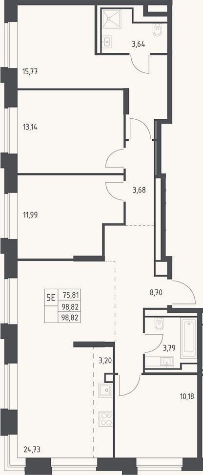 Планировка: 4+ к, 98,8 м²