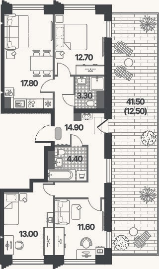 Планировка: 4+ к, 77,7 м²