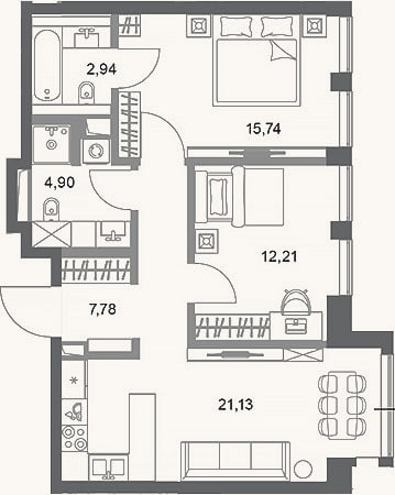 Планировка: 2-к, 64,7 м²