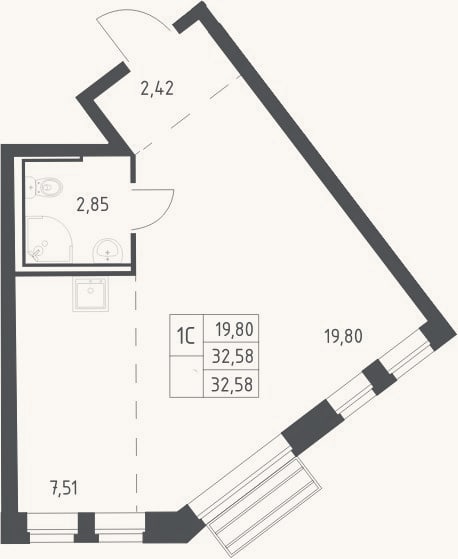Планировка: Студия, 32,6 м²