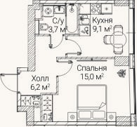 Планировка: 1-к, 34,3 м²